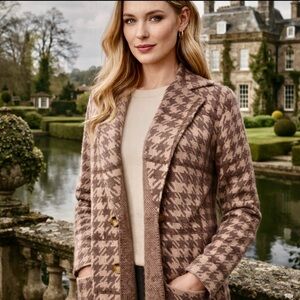 Riele Sz S Double Breasted Open Front Knit Jacket Houndstooth Pattern Sweater
